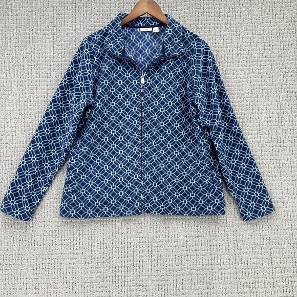 Croft & Barrow Jacket Womens Size Medium Blue Fleece Zip Up Geometric Pockets - Picture 1 of 9